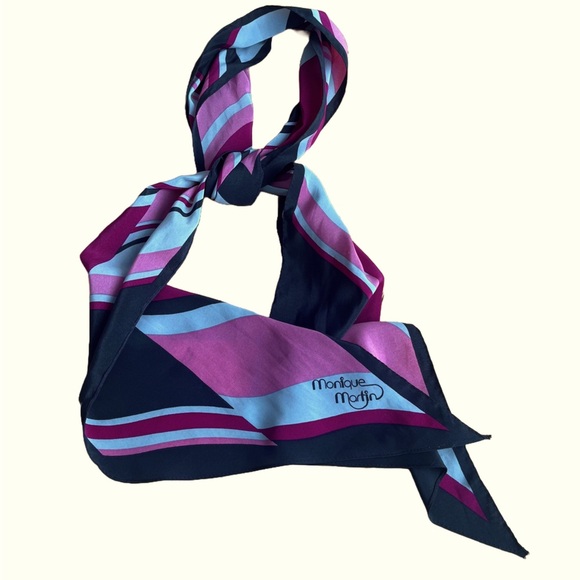 Monique Martin colour block scarf vintage blue pink spring elegant - Picture 1 of 4